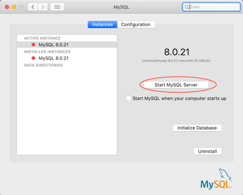 macOS MySQL Server Start